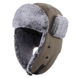 Connectyle Faux Fur Trapper Hat for Men Windproof Trooper Hunting Hat Cold Weather Outdoor Warm Earflap Hat Dark Grey
