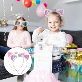 Aeaocvo 2 Pieces Cat Ears Headband with Crown Sequins Headband with Cat Ears Cat Ears Headband Cat Ears for Girls Women Daily Life Party Supplies (Pink+Purple)