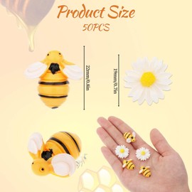 50 Pcs Tiny Resin Bees Daisy Flower Flatback Resin Charms Craft Bees Flower Ornaments with Storage Box Mini Resin Honey Bees for Crafts Bee Decor for DIY Crafts Wreath Party Home Decoration