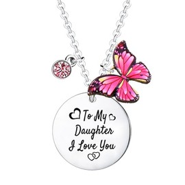 Ghloyza To My Daughter Necklace I Love You Gifts for Daughter Gifts from Mum Daughter Birthday Gifts Christmas Graduation Gifts for Daughter Butterflies Charm Necklace Jewellry