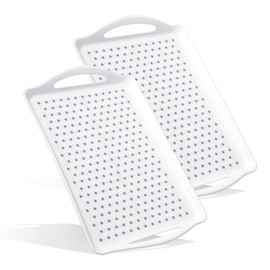 2 Pcs Large Rectangular Non Slip Serving Tray with Handles, Silicone Gripping Nubs Lap Food Trays for Eating, Dishwasher Safe Serve for Dinner Snack Fruit Dessert Beverage, Rectangular(White)