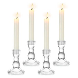 Portavelas cónicos de cristal, bonitos portavelas, 4 portavelas transparentes y modernos soportes cónicos para velas estándar para bodas, Navidad, decoración del hogar