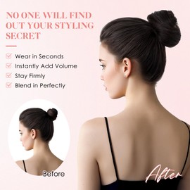 Hairro Human Hair Messy Bun, 100% Real Ponytail Hair Scrunchies, Natural Curly Chignon Fluffy Donut Updo, Hairpiece with Elastic Rubber Band for Women, 2 Count Jet Black Straight