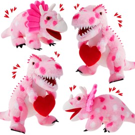 Deekin 2 Pcs Christmas Stuffed Animals Love Plush Dinosaur Stuffed Animal Holding Heart Kawaii Pink Stuffed Dinosaurs for Boys Girls Xmas Gift Soft Dinosaur Plush for Valentine(Lovely)