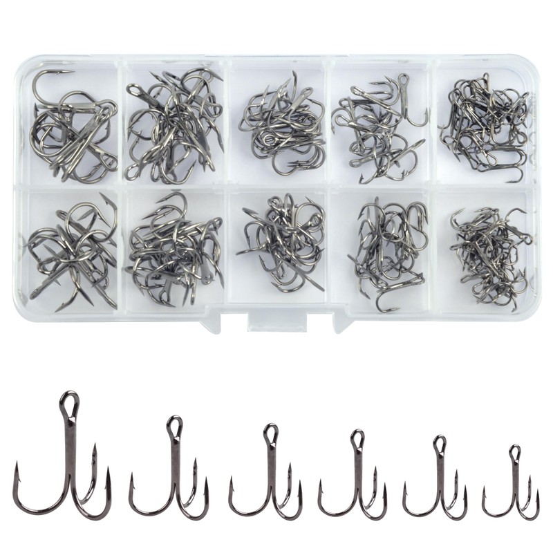 Fishing Treble Hooks Kit 110pcs/box High Carbon Steel Round Bend