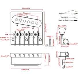 Jiuwu 6 Strings Saddle Bridge Plate Single Coil Neck Pickup Volume Control Plate with Tuner Pegs Set for TL Electric Guitars Replacement Parts - Silver