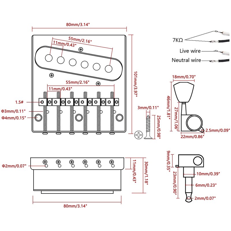 Jiuwu 6 Strings Saddle Bridge Plate Single Coil Neck Pickup