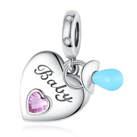 Rimgoris 925 Sterling Silver Charm for Women Bracelets Necklace Family Baby pacifier Gem 5A Cubic Zirconia Valentine Birthday Mother's Day Gift Charms for Women