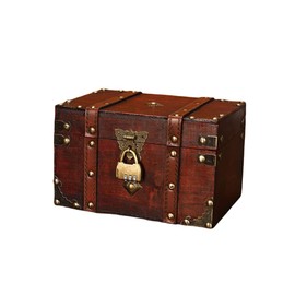 MVSR Vintage Storage Box Wooden Treasure Chest Small Pirate Chest Antique Style jewellery Organizer Handmade Decorative Boxes with Lid and Metal Lock (Password - 22x15x13.5cm)