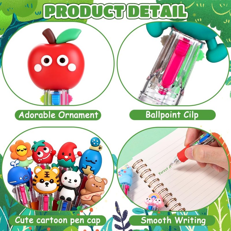 Vellibring 30pcs Mini Multicolor Pens in One 4-in-1, Bulk Cute