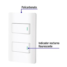 Volteck PA-APDO1-ELB, Placa armada blanca 1 interruptor sencillo y 1 de 3 vías línea Lisbo