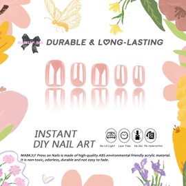 Pink Chrome Press on Nails Short Square MABKJLF Fake Nails Flash Full Cover Solid Color Glossy Glue on Nails False Nails with Nail Glue Petite Acrylic Nails Artificial Nails for Women Girls 24Pcs