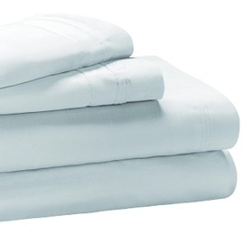 Superior Egyptian Cotton 4 Piece Sheet Set, 1000 Thread Count, Eco-Friendly, Sustainable Sheets, Luxury Basics, Solid, Extra Deep Pocket Fitted Sheet, Flat Sheet, Pillowcases, Full, Baby Blue