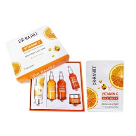Dr Rashel Vitamin C Skin Care Series , Contains Hyaluronic Acid, Anti Aging and Collagen Essence ( Pack Of 5 Piece Set ) + 1 Pcs of Vitamin C Silk Mask