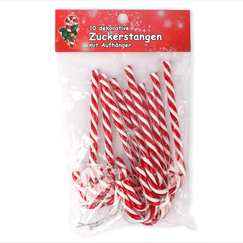 Candy Canes Set of 10 12.5 cm Red/White with String