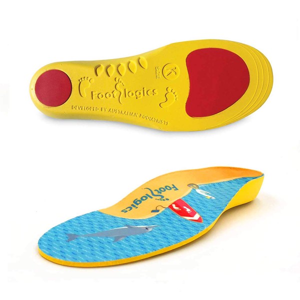 Footlogics Fun Kids Orthotic Shoe Insoles with Arch Support for Children’s Heel Pain (Sever’s Disease), Growing Pains, Flat Feet - Children’s, Pair (Small Kids 11-13, Yellow)