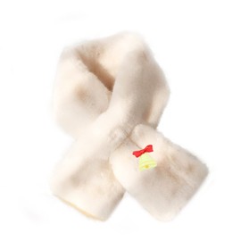 Unisex Children's Scarf, Girls Fleece Snood Scarf, Warm Scarf for Children, Winter Plush Scarf, Cartoon Children's Scarf, Soft Neck Warmer with Loop for Inserting, Beige with Cute Bell, White