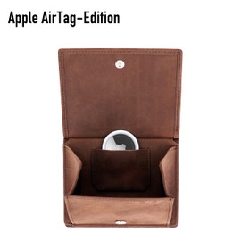 JAIMIE JACOBS SLIMSTAR AirTag-Edition mit großem Münzfach dünne Geldbörse Leder Slim Wallet Hochformat Geldbeutel (Büffelleder Dunnkelbraun)