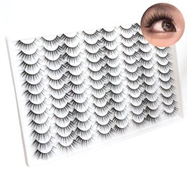 Azenlo False Eyelashes 48 Pairs Faux Mink Lashes 14mm Wispy Lashes 3D Fluffy Cat Eye Lashes Pack Bulk Wholesale Strip Lashes(style 48-041)