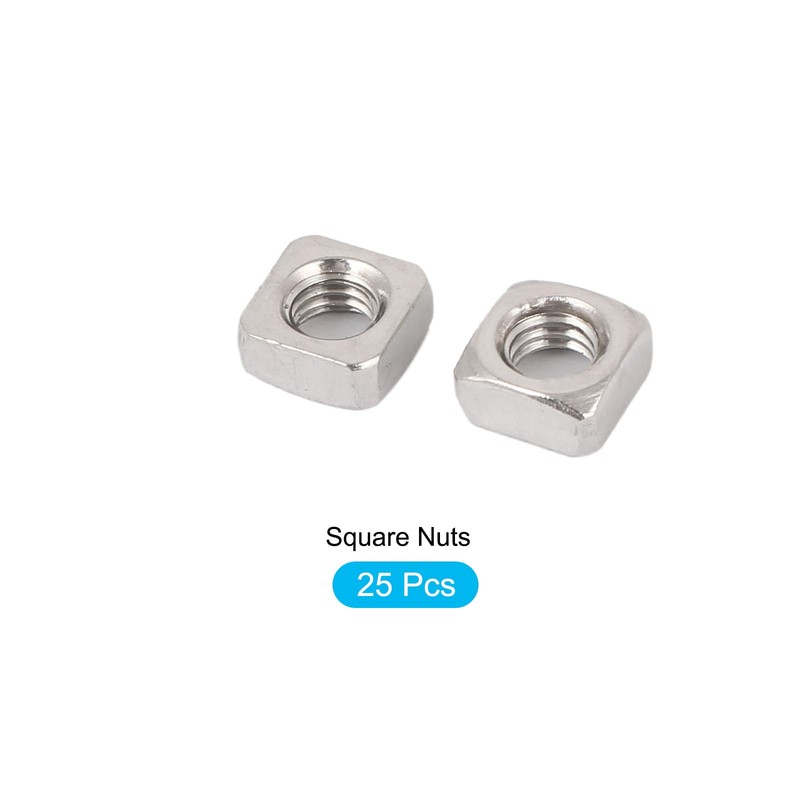 METALLIXITY Square Nuts (M6) 25Pcs, 304 Stainless Steel Hardware Nuts