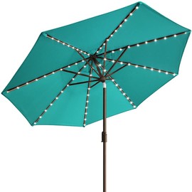 EliteShade USA 10-Year-Non-Fading Sunumbrella Solar 9ft Market Umbrella with 80 LED Lights Patio Umbrellas Outdoor Table Umbrella with Ventilation, Teal