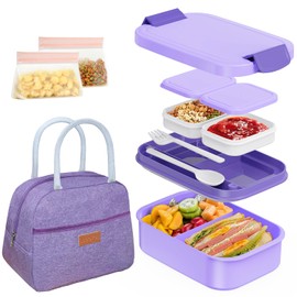 JBGOYON 4-in-1 Bento Box and Insulated Lunch Bag Set, Purple