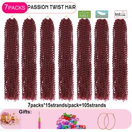 Burgundy Passion Twist Hair,14 Inch 7 Packs Water Wave Crochet Hair Wrap Braiding Hair For Passion Twist Crochet Hair/Butterfly Locs/Spring Twist Crochet Hair Braids (14in,7pcs,burgundy#)