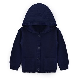 Lilax - Cárdigan con capucha para bebé y niño, de punto suave acanalado con cierre de botón, marino, 9-12 meses