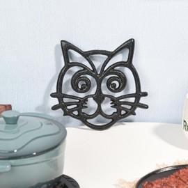 Sungmor Heavy Duty Cast Iron Trivet,Decorative Rustproof Trivet for Kitchen or Dinning Table,6.3" x 5.1" with Vintage Lovely Black Cat Pattern