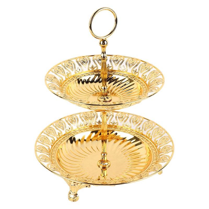 2 Tier Fruit Plate Metal Round Gold Plated Beautiful Cupcake