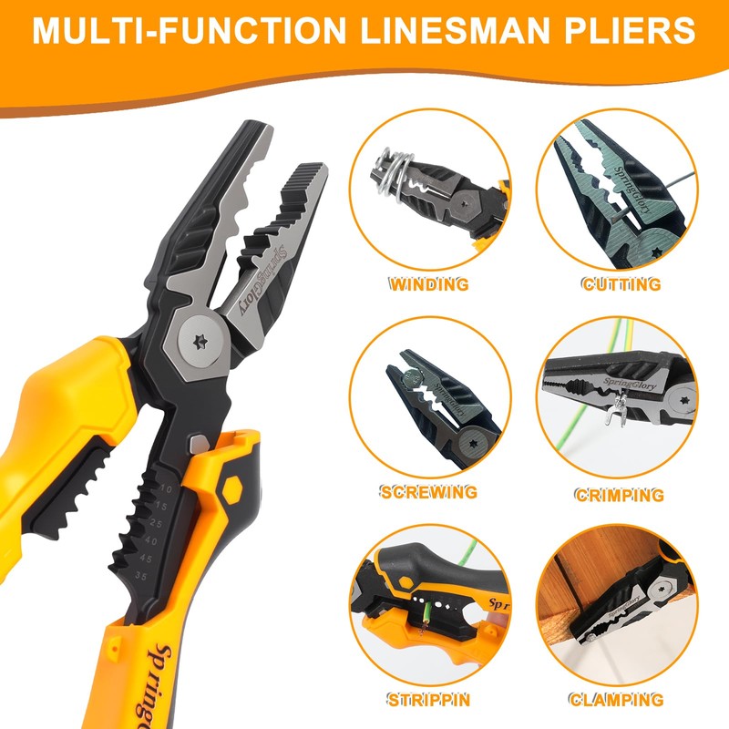 7-in-1 Linesman Pliers,9 inch Multipurpose Combination Pliers with Wire Stripper/Crimper/Cutter/Brake