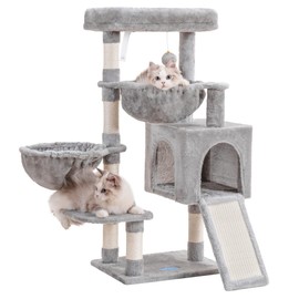 Hey-brother Hey-brother Cat Tree, Cat Tower for Indoor Cats, Cat House with Large Padded Bed, Cozy Condo, Hammocks, Sisal Scratching Posts, Big Scratcher, Light Gray MPJ006SW