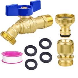 TMOK 1/2" Male NPT Inlet * 3/4" GHT Brass Outdoor Water Faucet & 3/4" GHT Brass Quick Connectors, 4 Garden Hose Rubber Washers &Teflon Tape, Durable, Convenient, Leak Proof, Frost Resistant