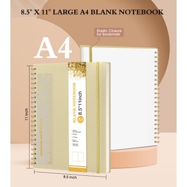 Blank Spiral Notebook Journal 8.5” x 11”, A4 Large Sketch Book for Women Men, 100 GSM Blank Paper Drawing Notebook, Plastic Hardcover Spiral Bound Sketchbook for Sketching Work School Writing, Yellow