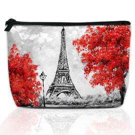 DEMACYA Eiffel Tower Makeup Bag for Purse Waterproof Funny Paris Cosmetic Bags for Women Zipper Travel Toiletry Pouch Makeup Bags Gift 9.5×5.9 Inch