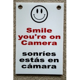 Harrington Signs SMILE YOU'RE ON CAMERA  SIGN 8"x12"  w/ Grommets Security Surveillance Spanish