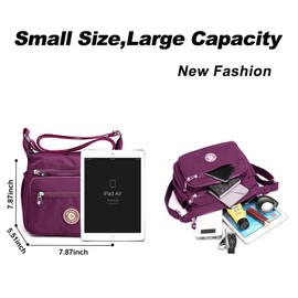 Gelory Multi-Pocket Casual Cross body Bag for Women, Nylon Waterproof Adjustable Strap Travel Messenger Bags Shoulder Bags and Purses (Purple)