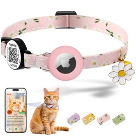 Airtag Cat Collar, Kitten Collar Breakaway with Silicone Airtag Holder with Smart ID tag, Bells & Flower Charm for Girl Cats Boy Small Dogs GPS,Integrated Cat Tracker /8-13in (Pink)