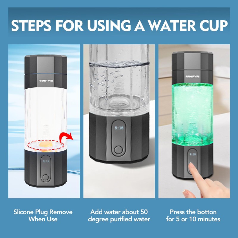 RAMIFYAI New Upgrade 10000PPB Hydrogen Water Bottle Seven Colorful Light