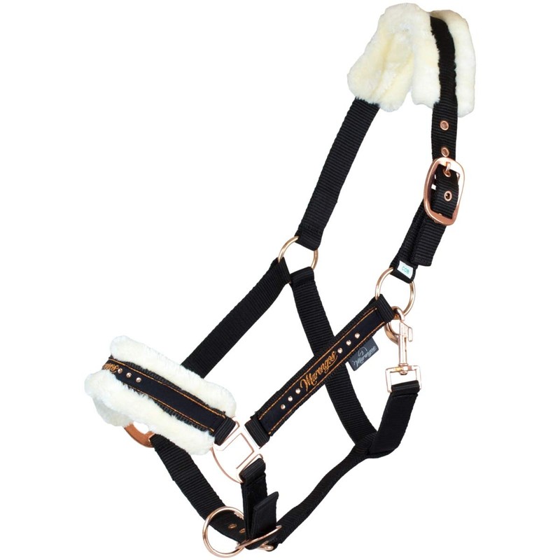 Marengos Halter Set with Lead Rope Elegant Black/Rose Gold Warmblood