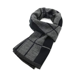 Durio Men's Warm and Soft Winter Scarf Knitted Plaid Winter Long Scarves, XY639-Grey Black with Packaging