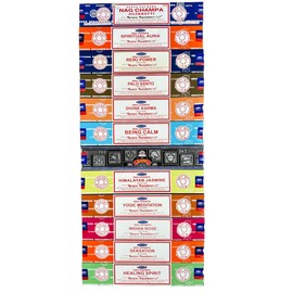 Satya Nag Champa Palo Santo Spiritual Aura Meditation Being Calm Rose Superhit Divine Karma Reiki Power Jasmine Sensation Healing Spirit - Satya Incense Sticks Assorted Set of 12 Pack