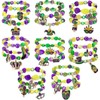 Landical 24 Pcs Mardi Gras Bracelets for Women Beaded Stretch