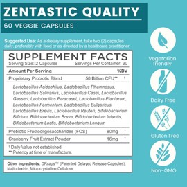 Zentastic Probiotics & Prebiotics Supplement - 50 Billion CFU - for Men & Women’s Immune & Digestive Health - 16 Strains - Shelf Stable - 180 Delayed Release Veggie Capsules