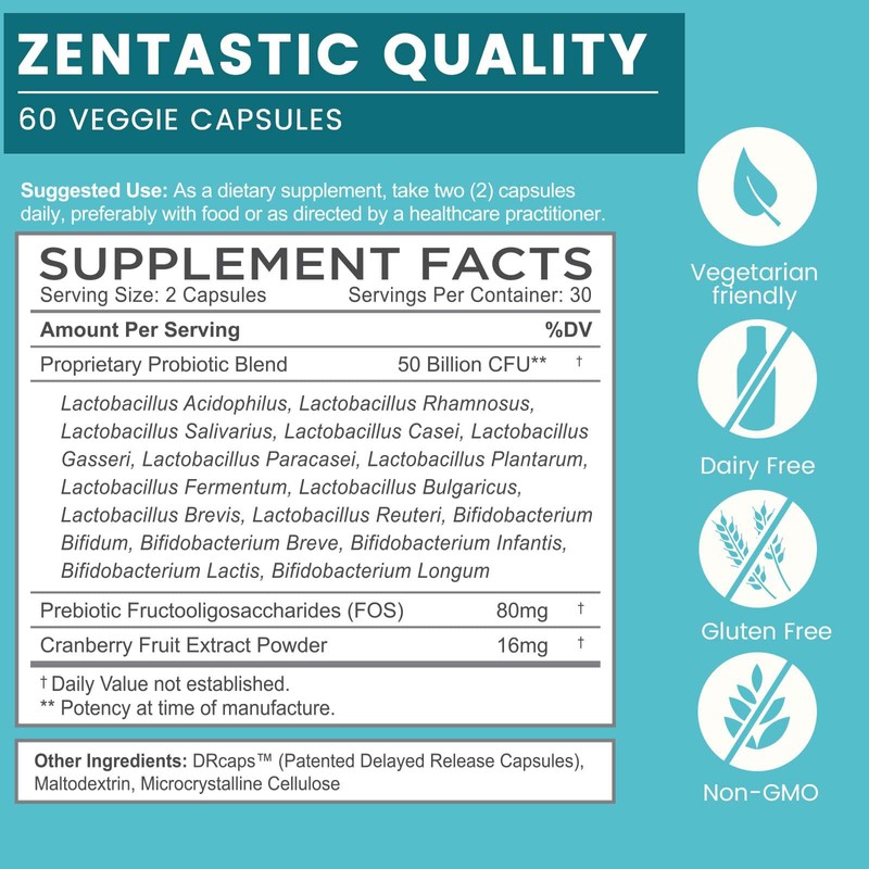Zentastic Probiotics & Prebiotics Supplement - 50 Billion CFU -