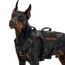 OneTigris Tactical Dog Harness for Large Dogs, Adjustable Tactical Dog Harness with Handles, Reflective Vest Heavy Duty & Breathable Military Assistance Vest with No Pull Buckle, Black