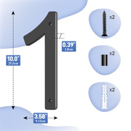 House Numbers Large Door Numbers 10 inch/25 cm - Modern House Numbers Black Plastic House Numbers Exterior Front Door Numbers - Street Address Numbers 1