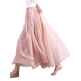 Women's Cotton Long Skirt, Double Stitched, Elasticated Waistband, Plain Colours - Full