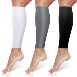3 Pares Mangas para Piernas Fútbol Manga de Compresión para Pantorrilla Calcetines de Compresión de Piernas para Hombres Mujeres Adultos Deportes (Negro, Blanco, Gris, L)