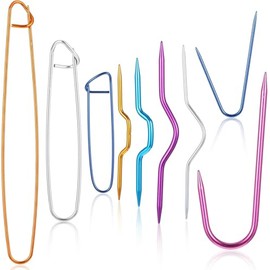 9Pcs Knitting Cable Needle Twist Curved Crooked Needle Hand Knit Needles Mixed Color Aluminum Yarn Stitch Holders Cable Knitting Needles for Sweater Knitting Tool